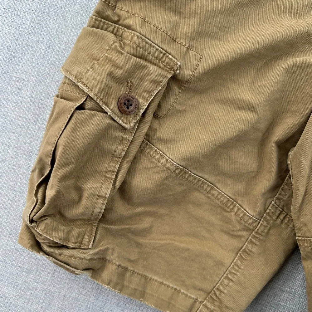 Y2K American Eagle Classic Cargo Shorts Mens 30 Khaki Brown Flex Cotton Blend